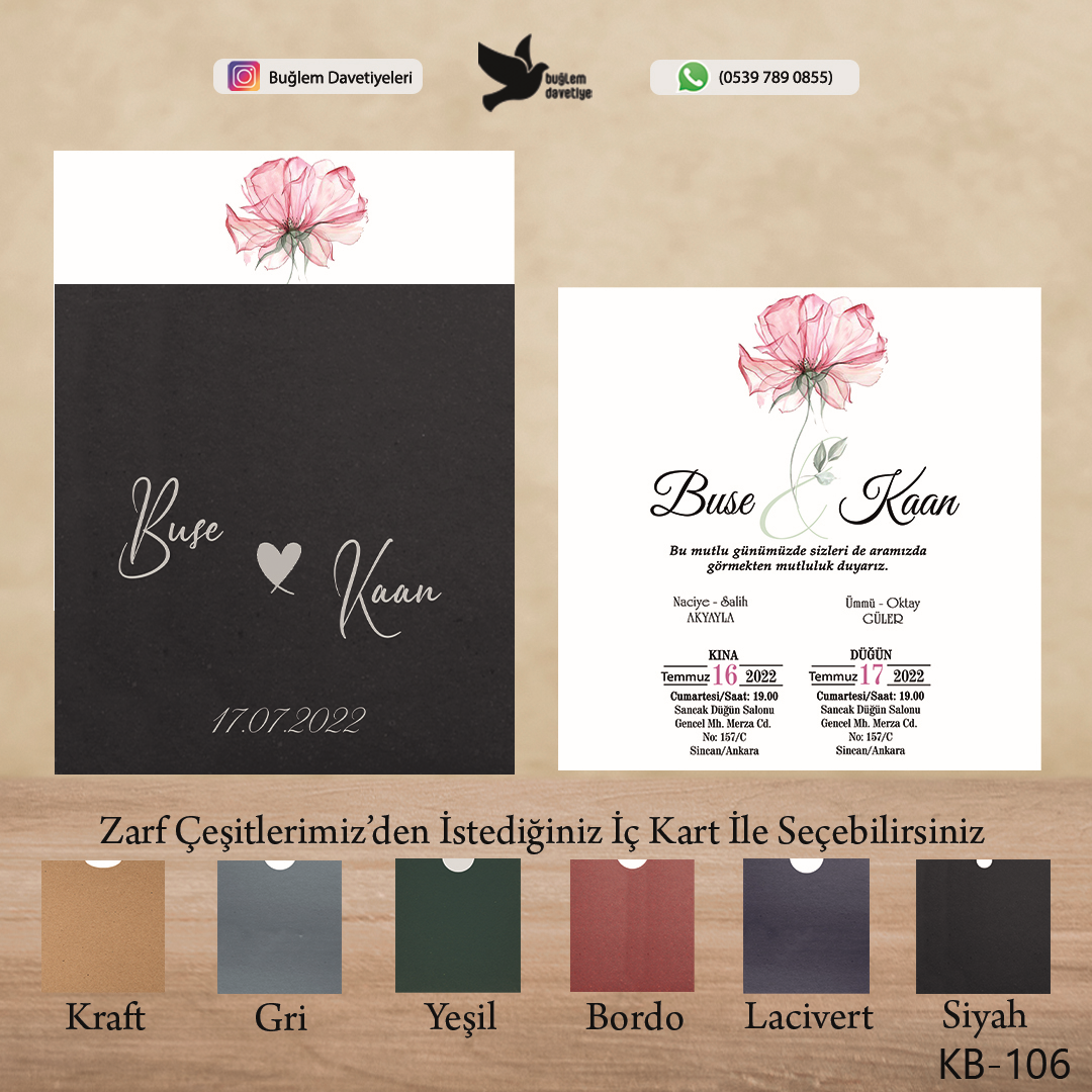 Kare Zarflı Davetiyeler Kare Zarflı Davetiyeler